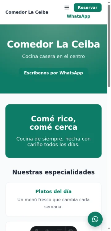 Sitio de un negocio hecho con Puntofy, visto en un teléfono