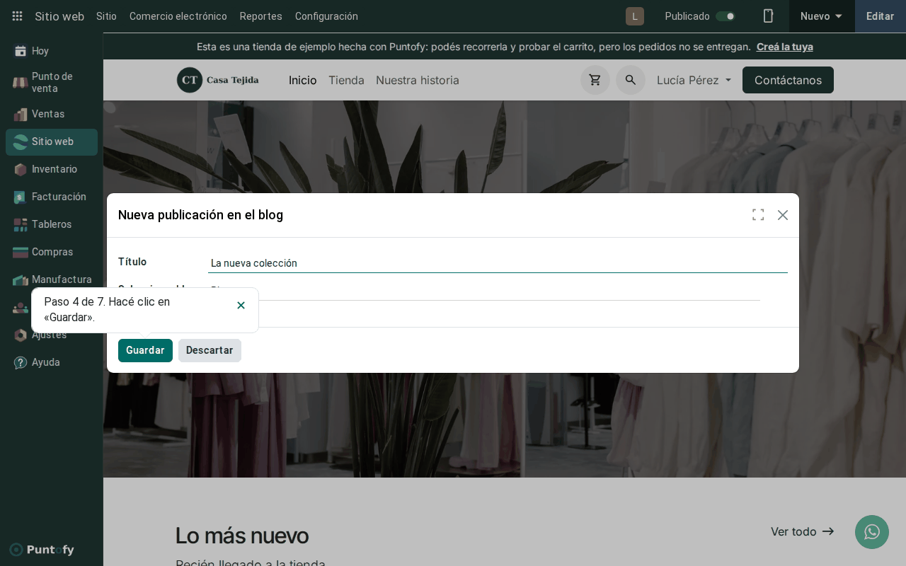 El título de la publicación y Guardar