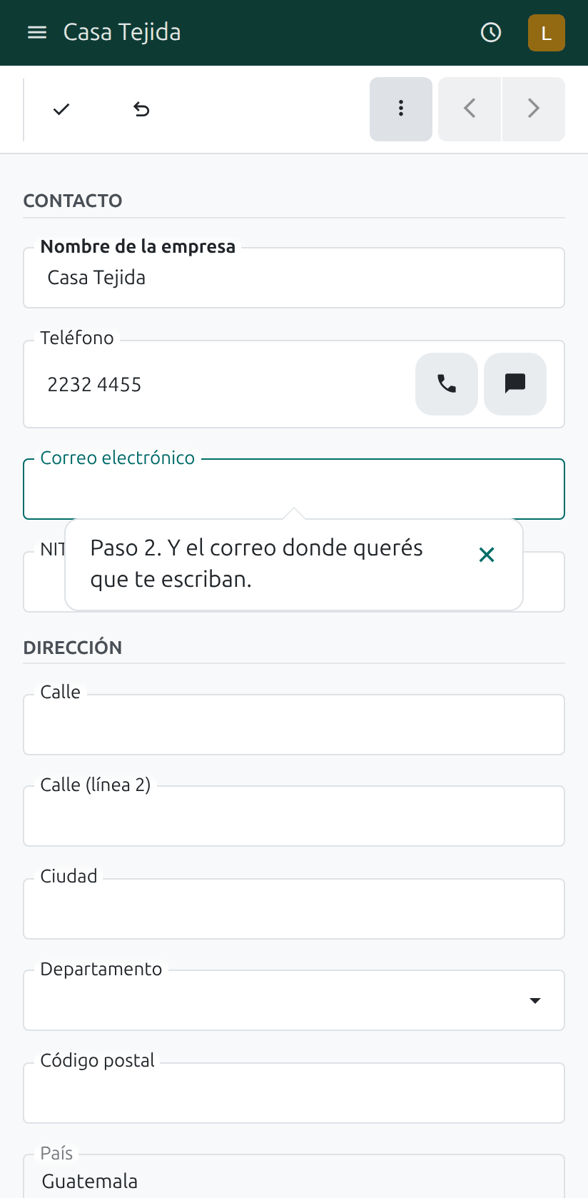 El campo Correo electrónico