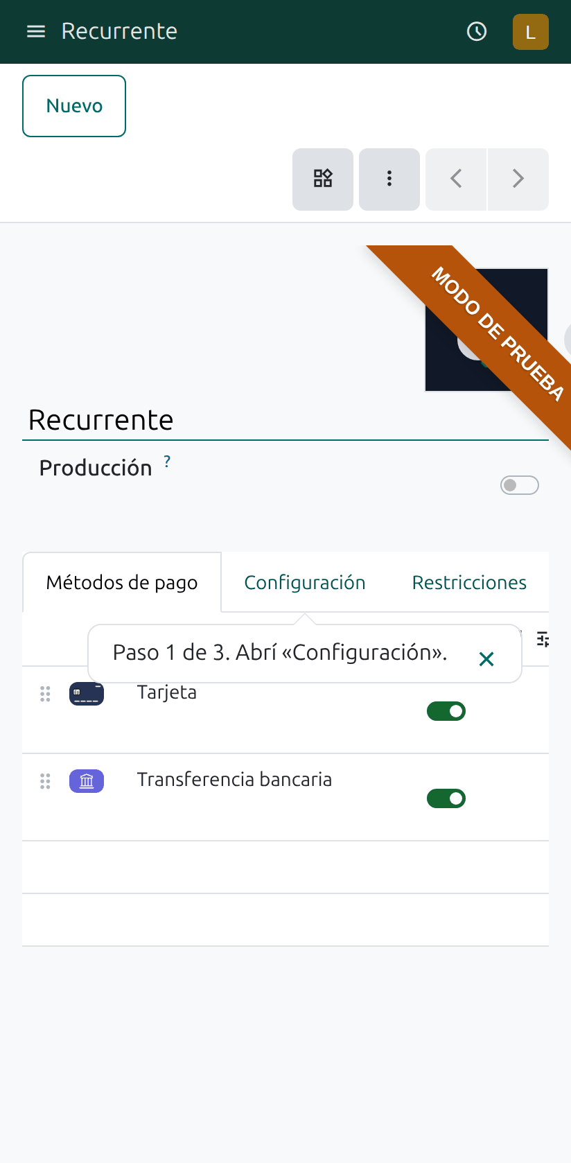 La pestaña Configuración