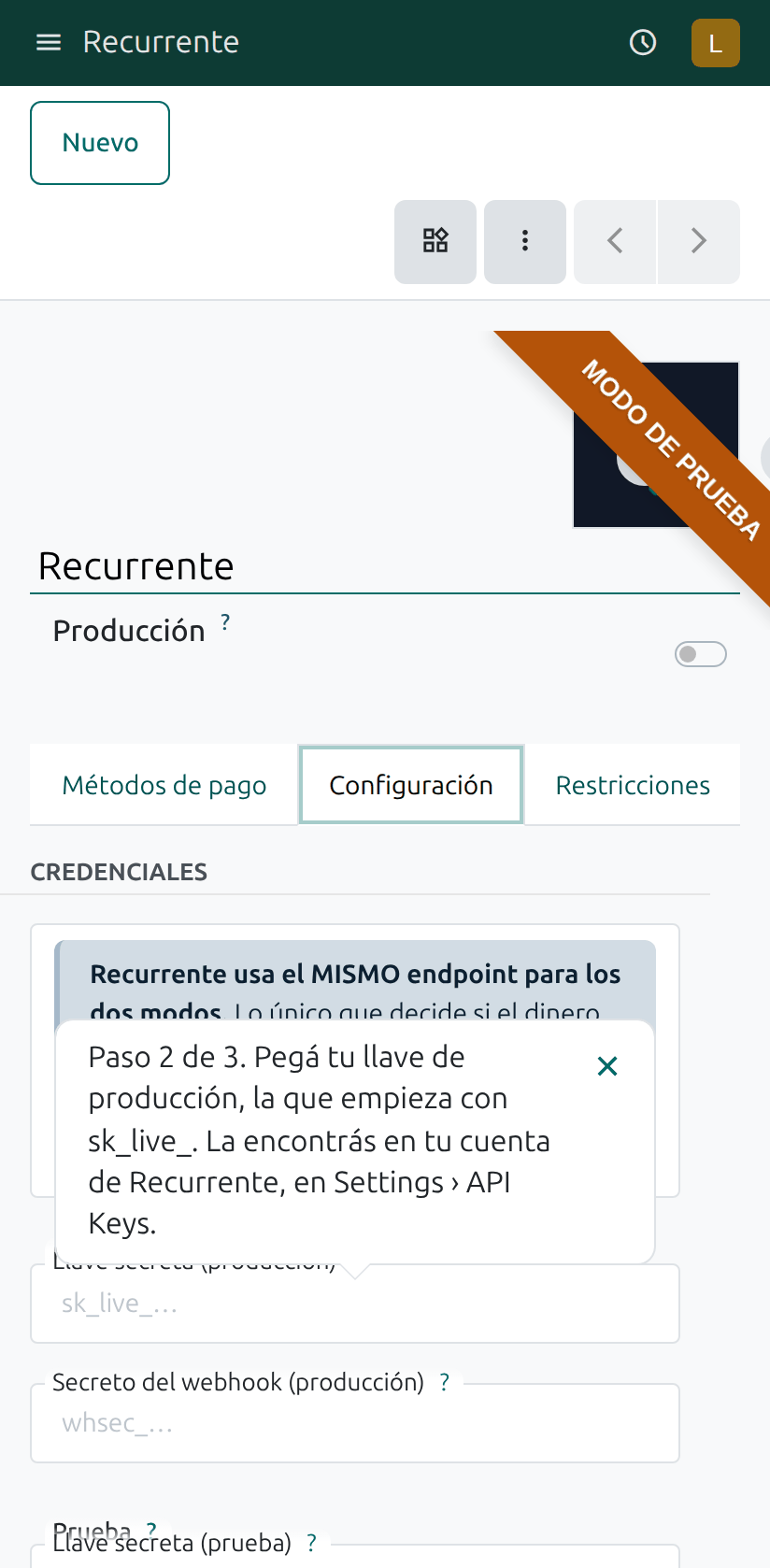 La llave de producción