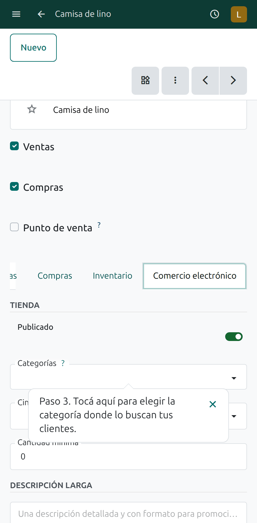 El campo Categorías