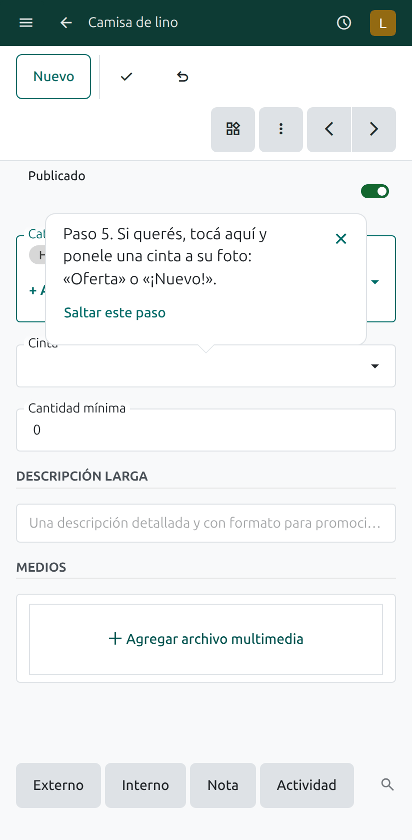 El campo Cinta