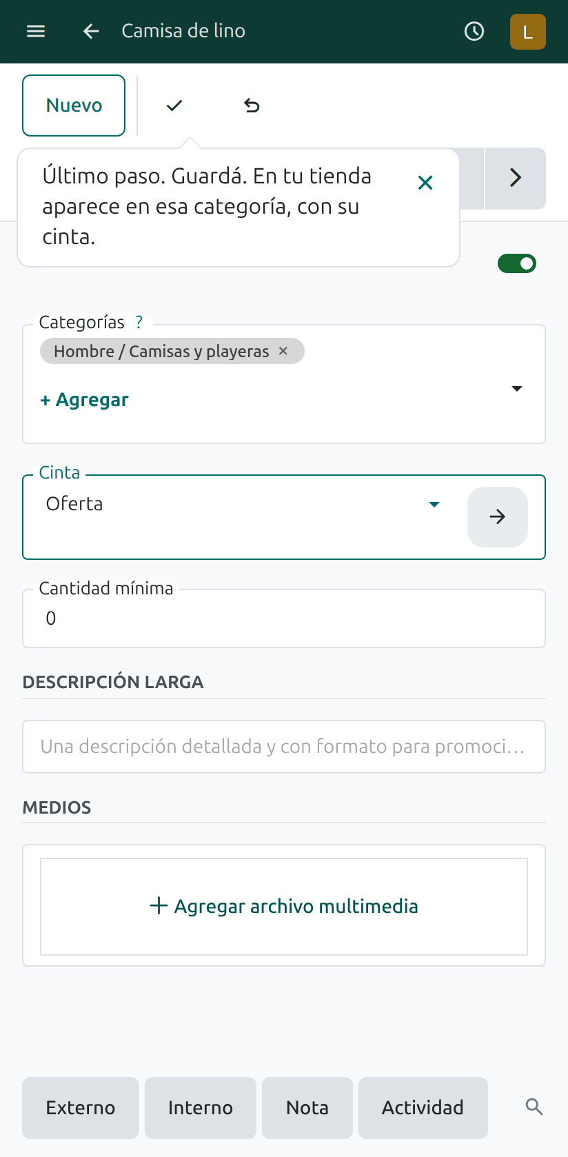 El botón para guardar