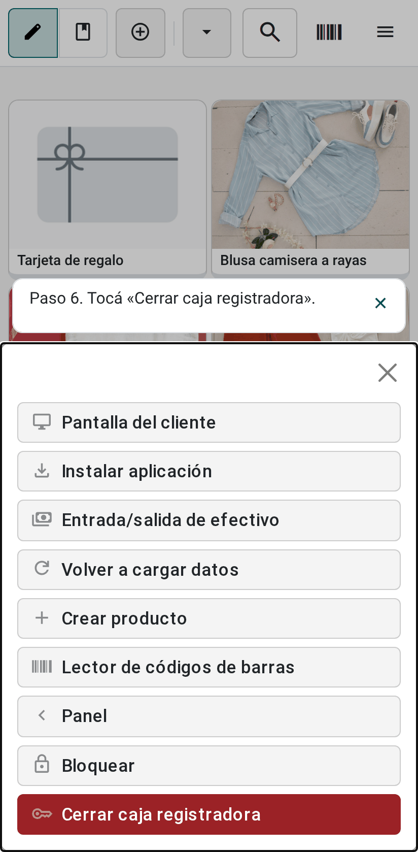 La opción Cerrar caja registradora