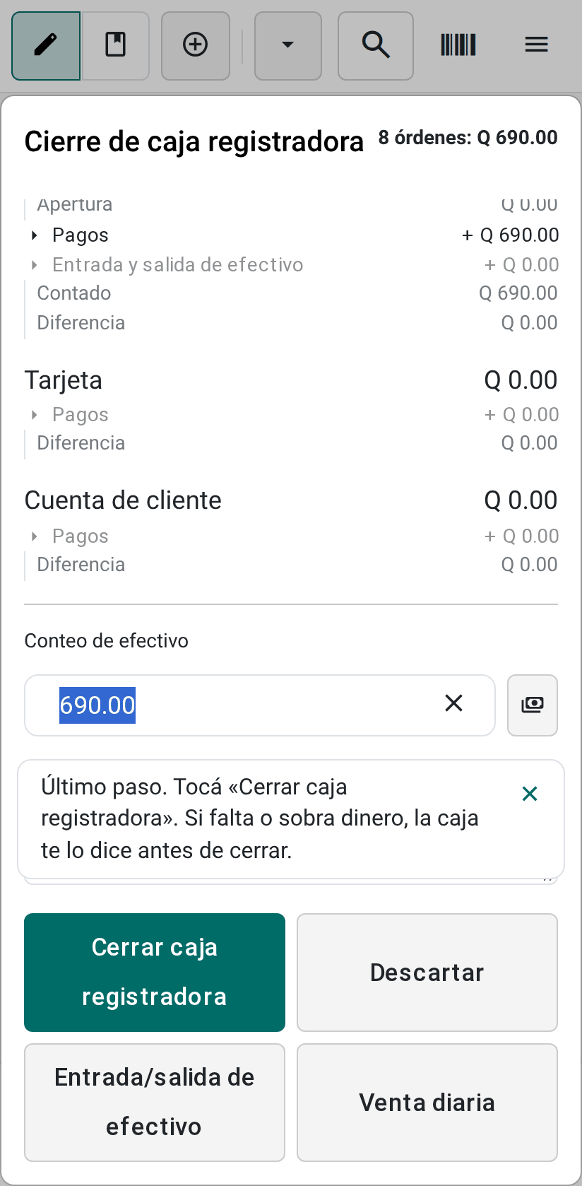 El botón para cerrar