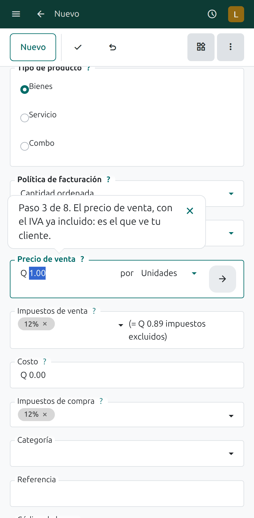 El precio de venta