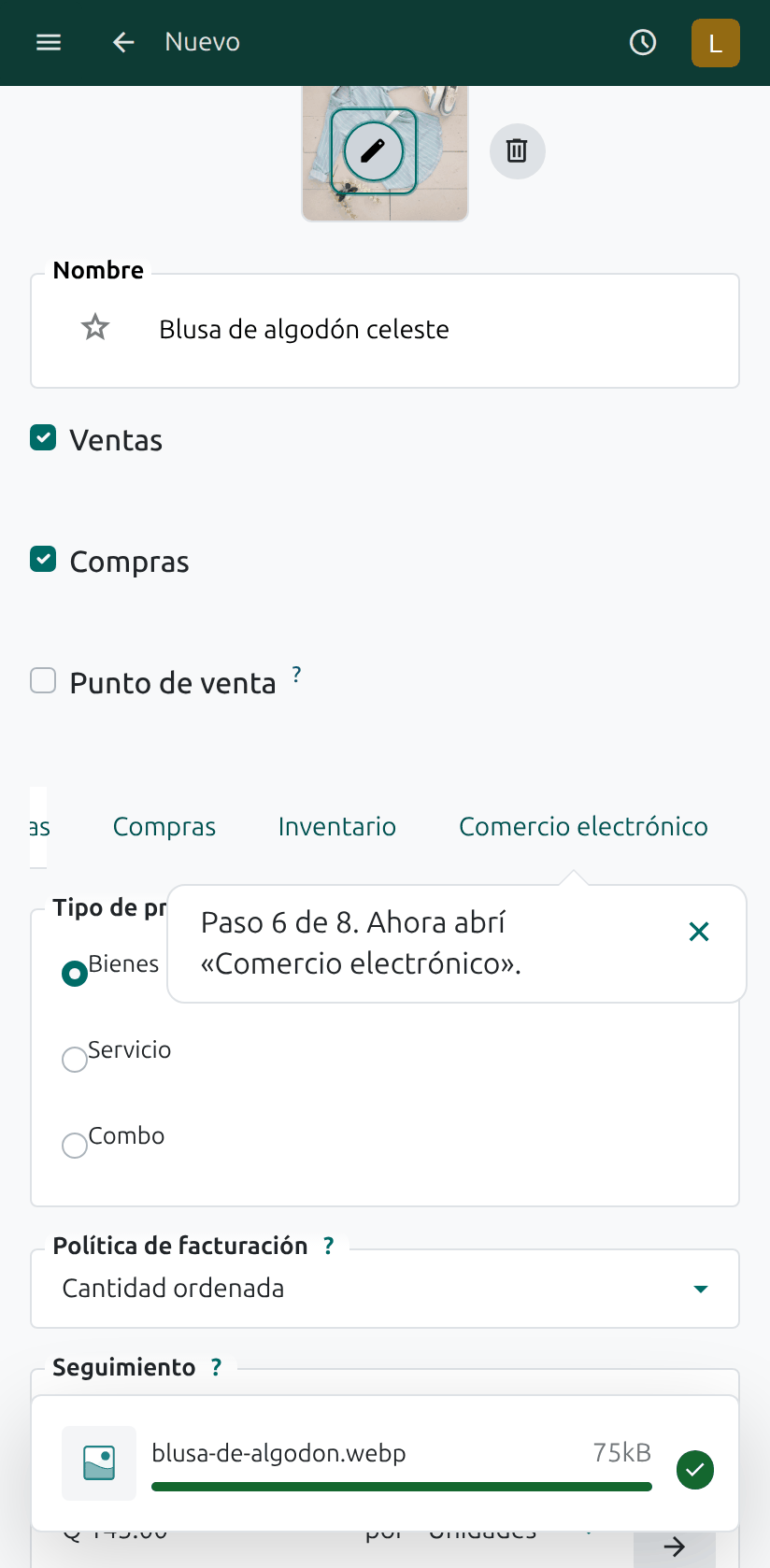 La pestaña Comercio electrónico