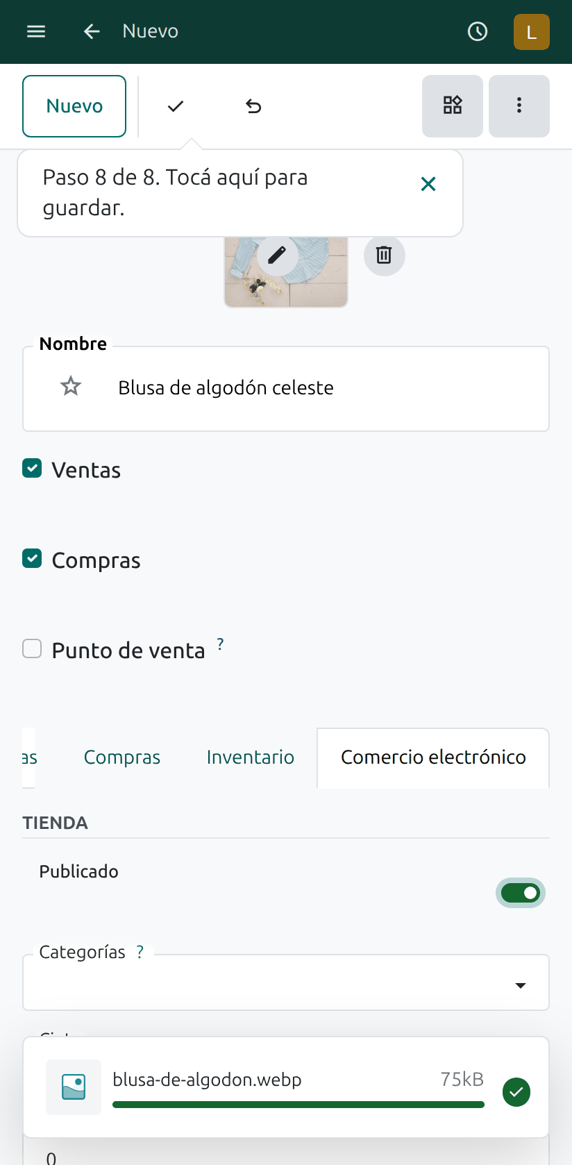 El botón para guardar