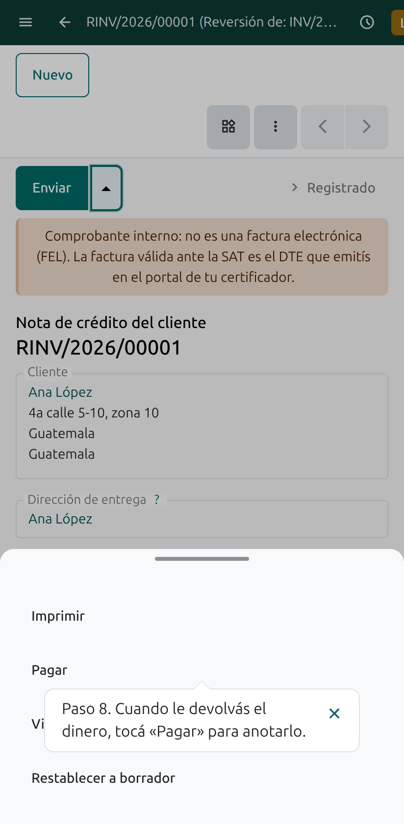 El botón Pagar