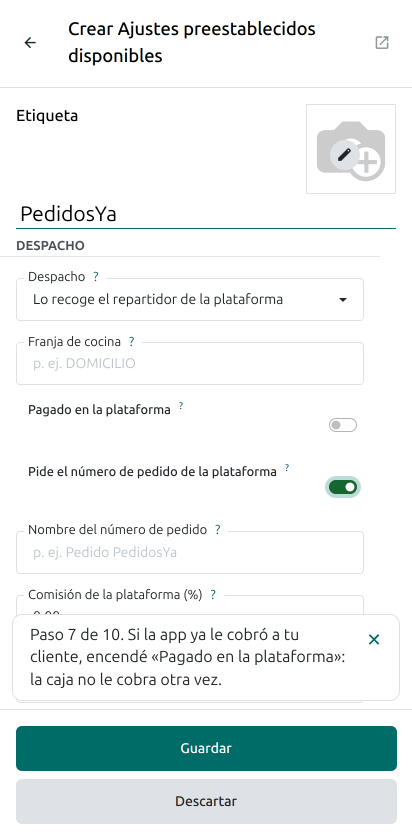 El número de la app y el pago en la app