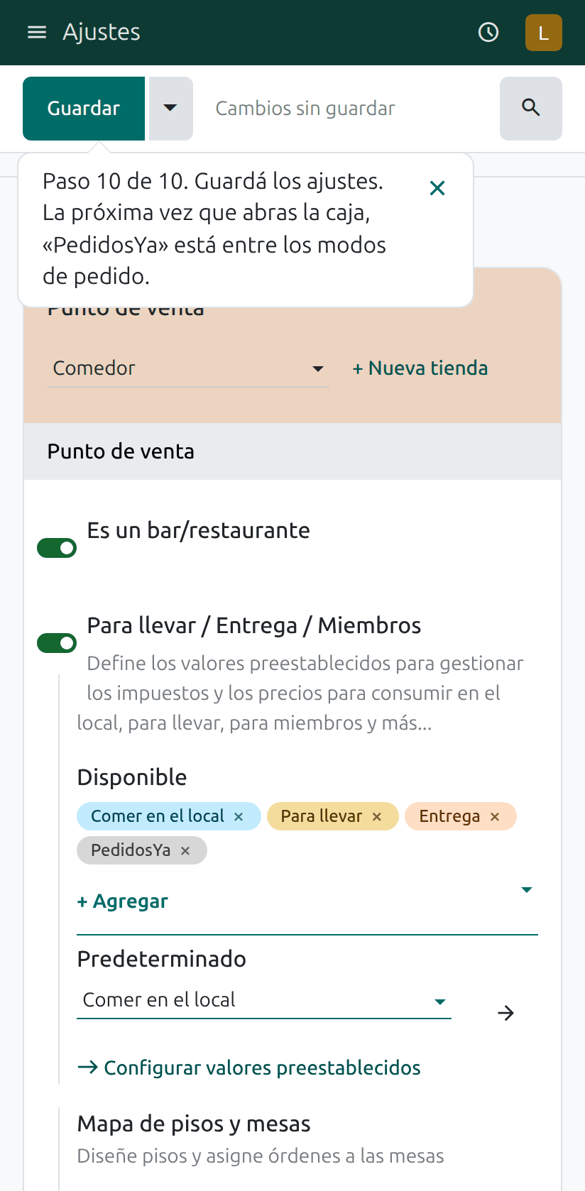 La app entre los modos de pedido
