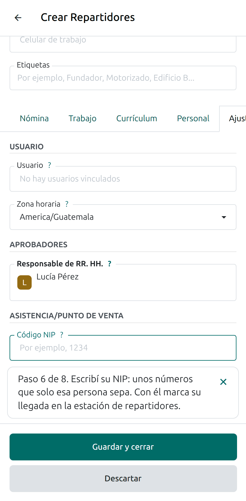 El NIP del repartidor