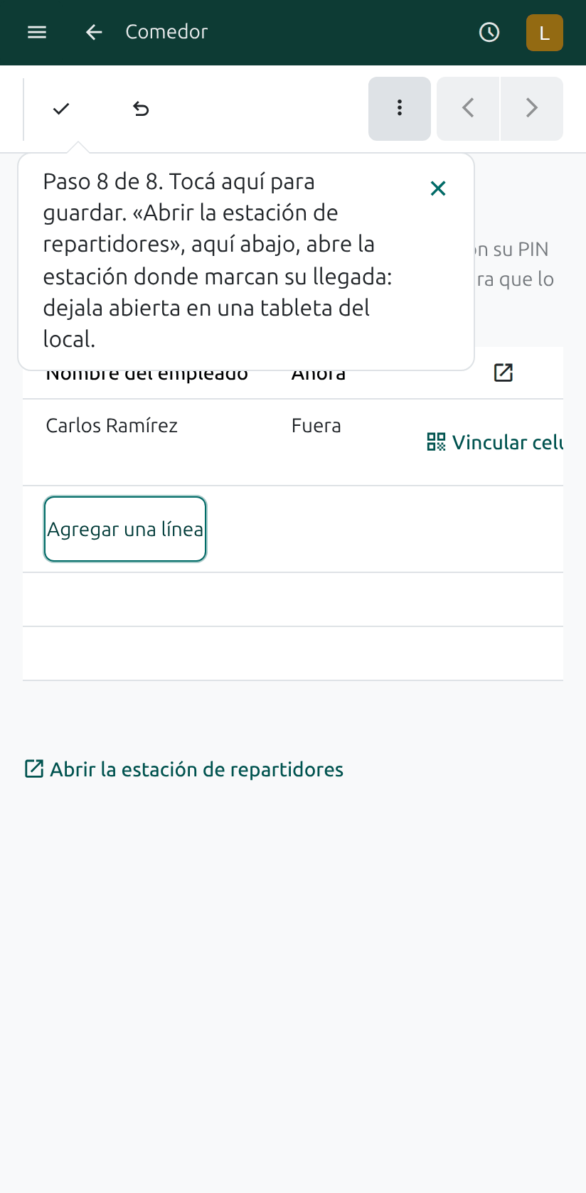 El repartidor en la lista