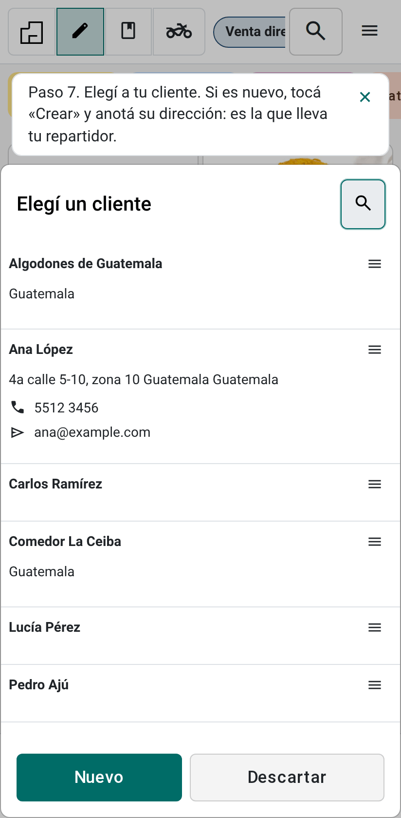La lista de clientes