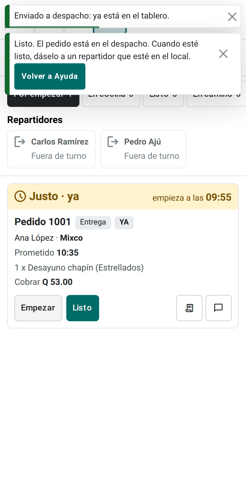 El pedido en el despacho