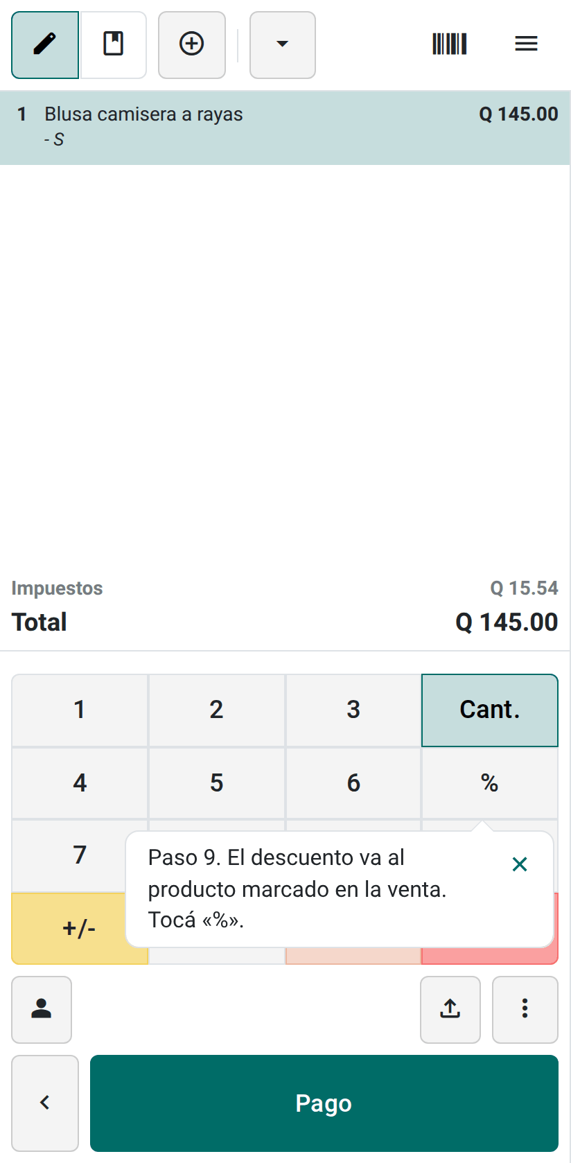 La tecla de descuento