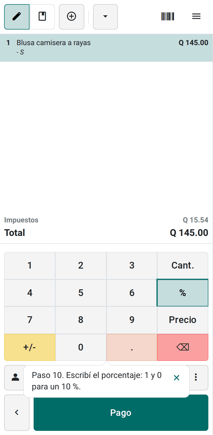 El porcentaje en el teclado
