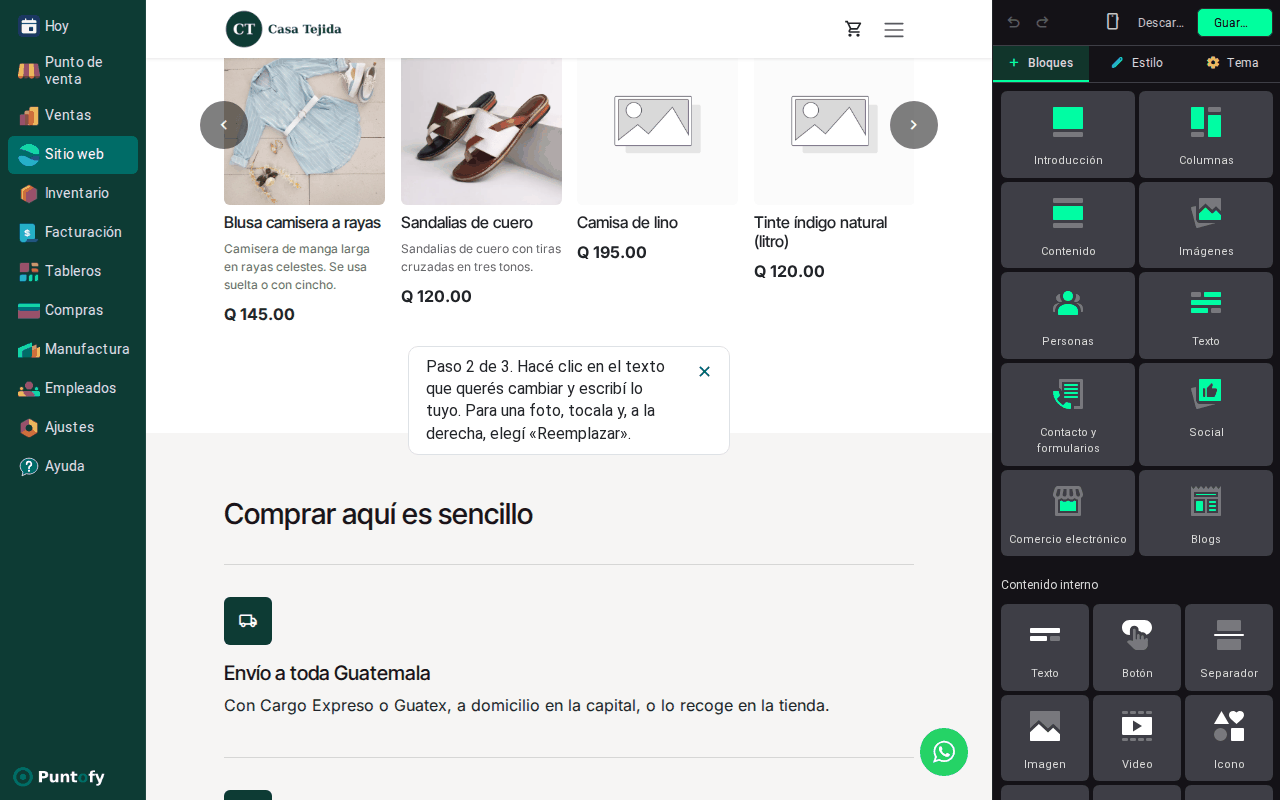 La página en el editor