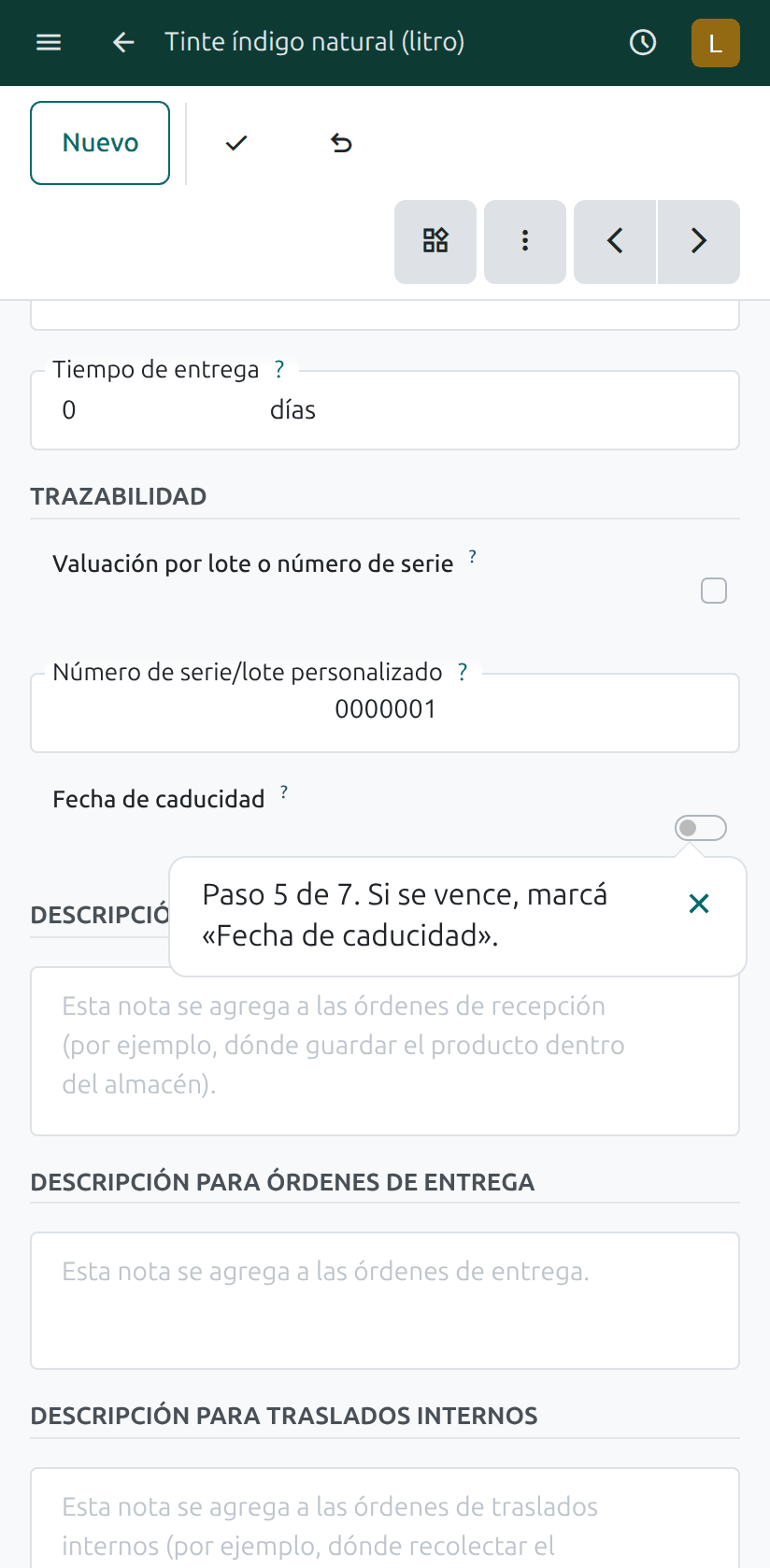 El interruptor Fecha de caducidad