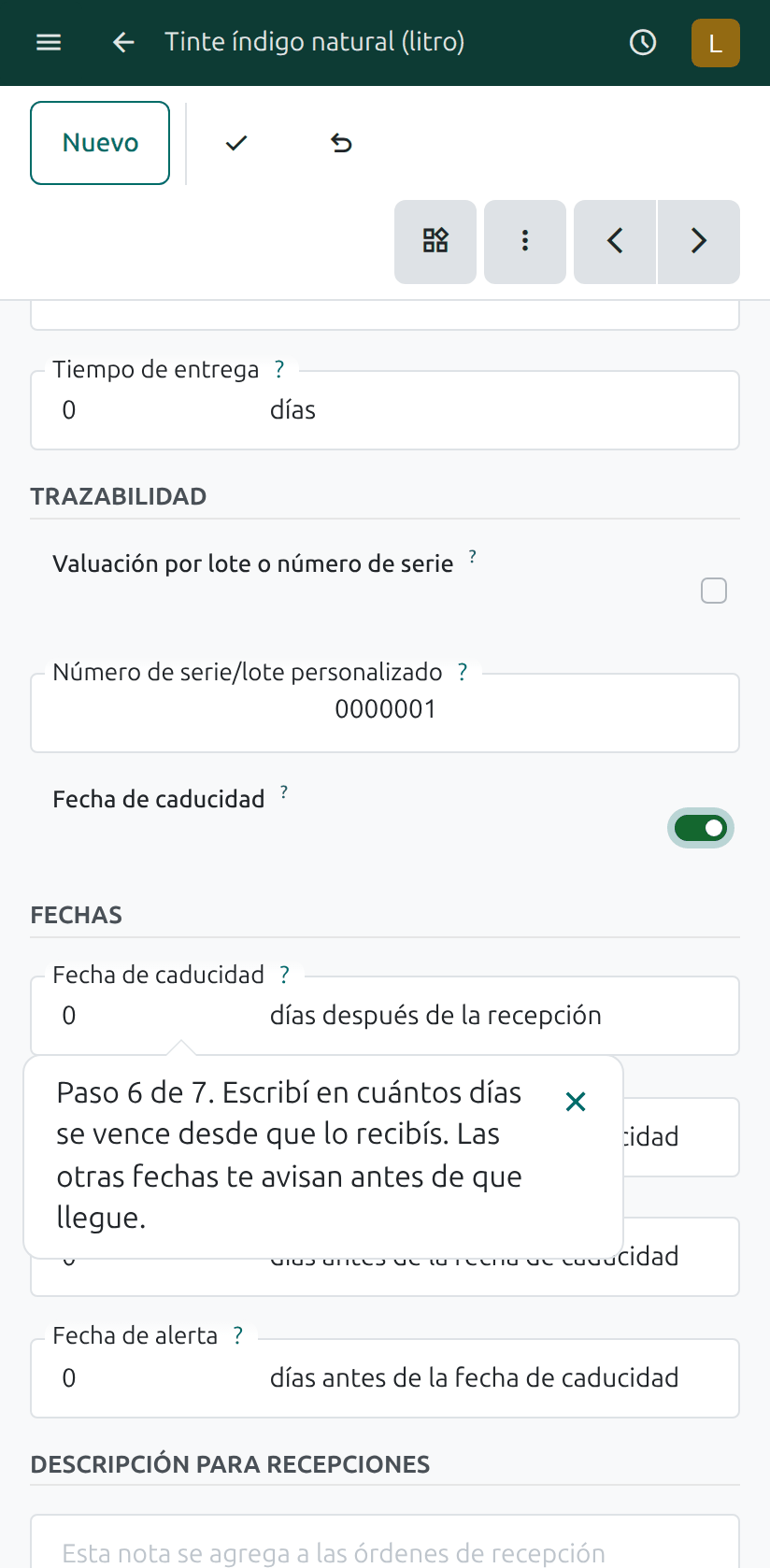 Los días hasta el vencimiento