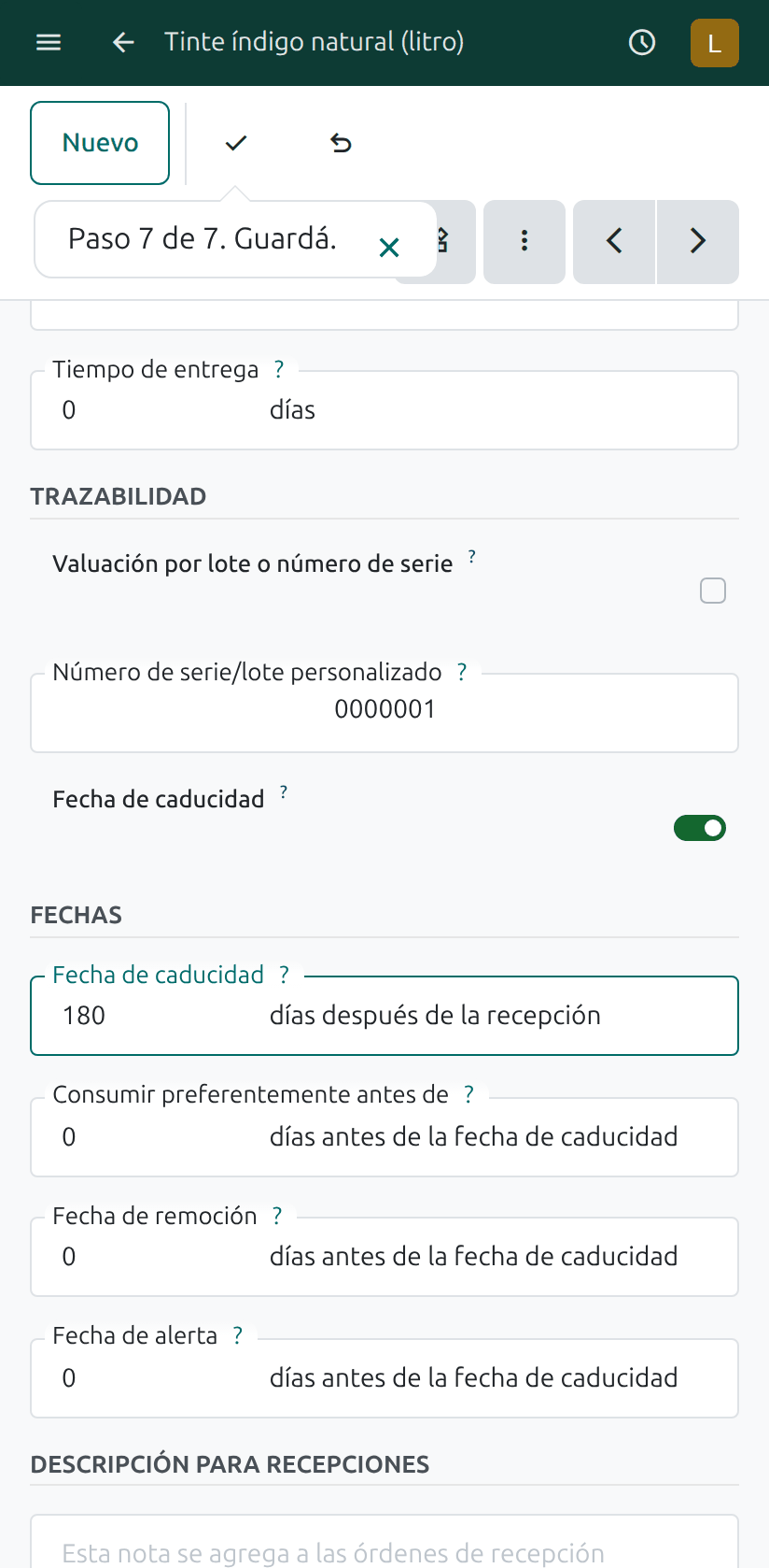 El botón para guardar