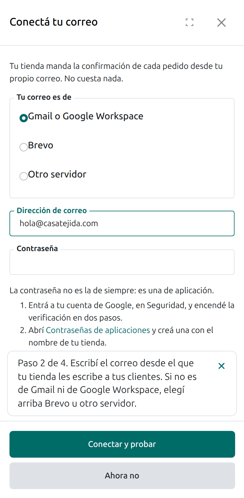 La dirección de correo
