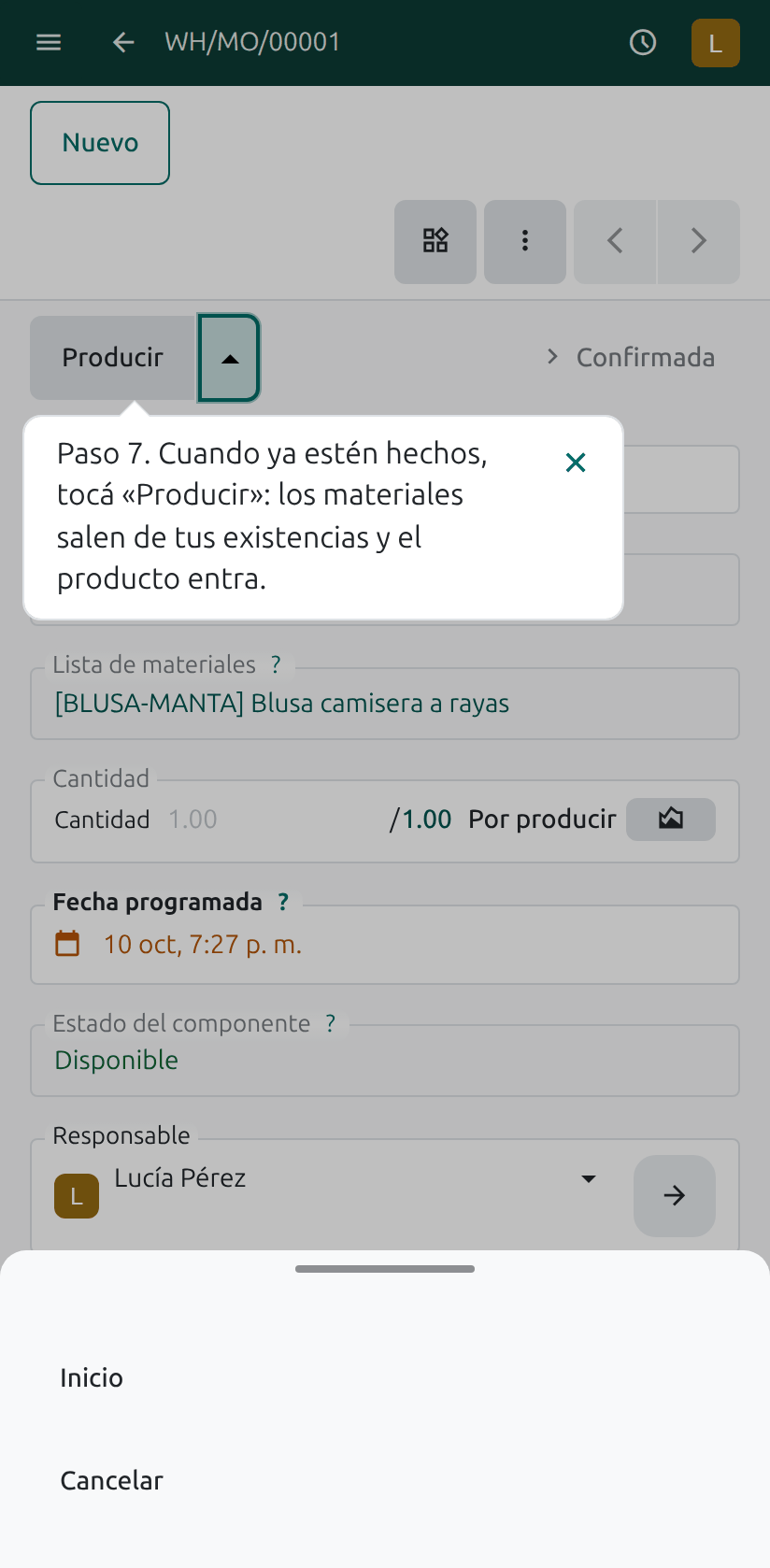 El botón Producir