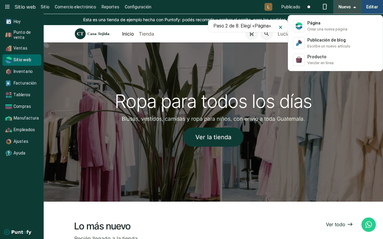 Nuevo y Página