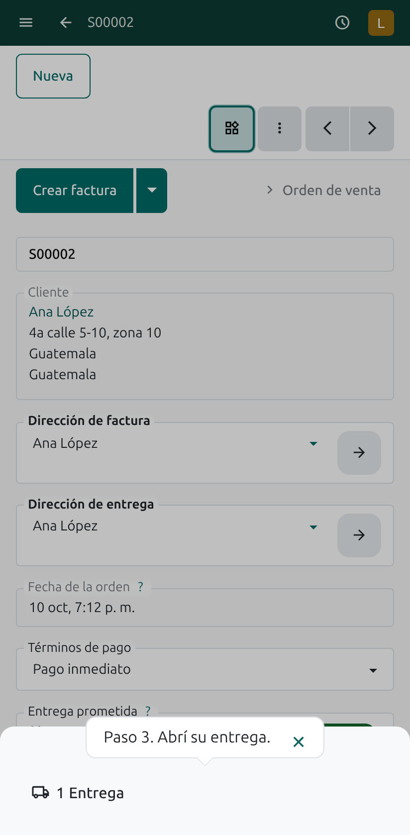 La entrega del pedido