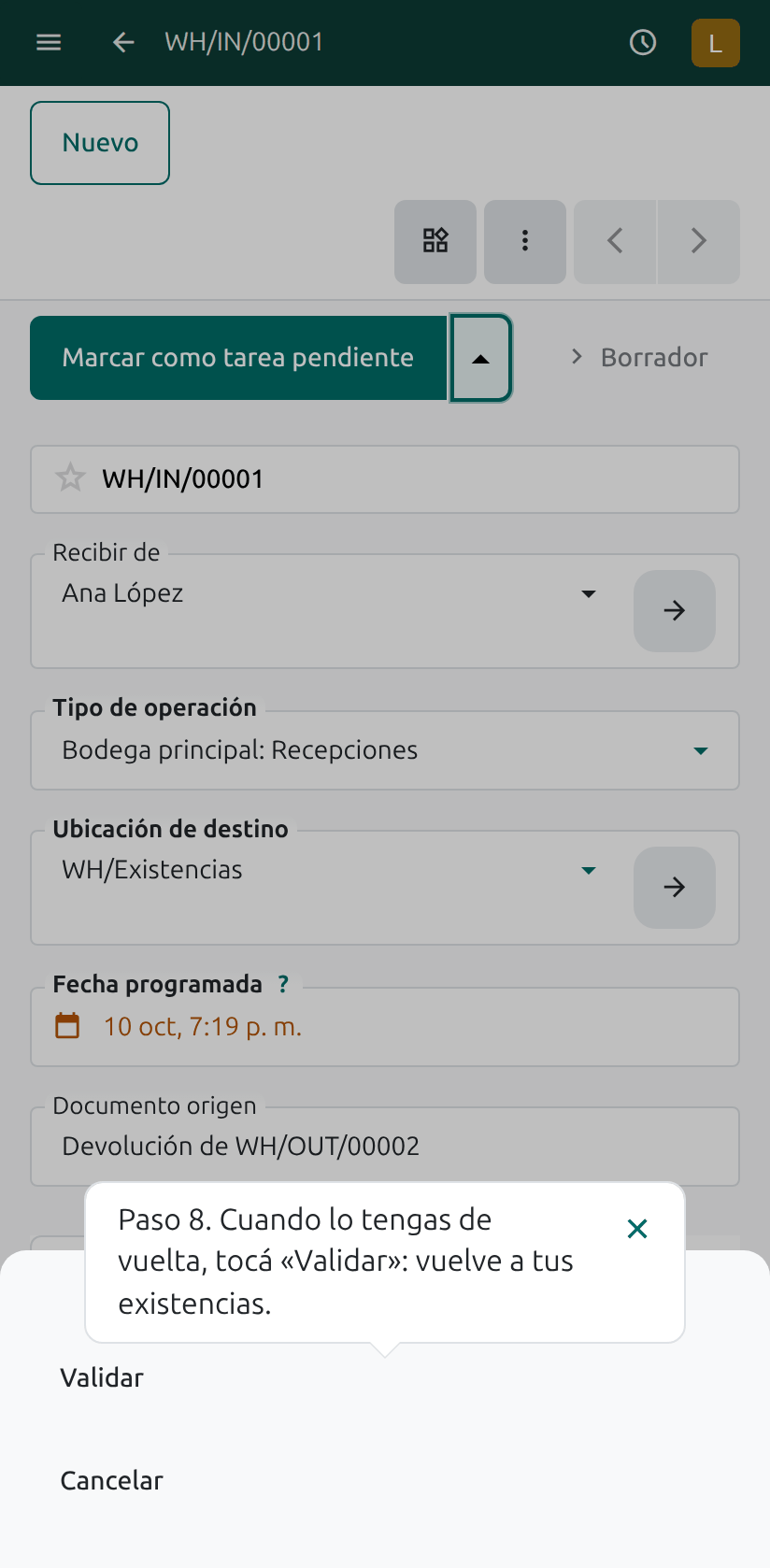 El botón Validar