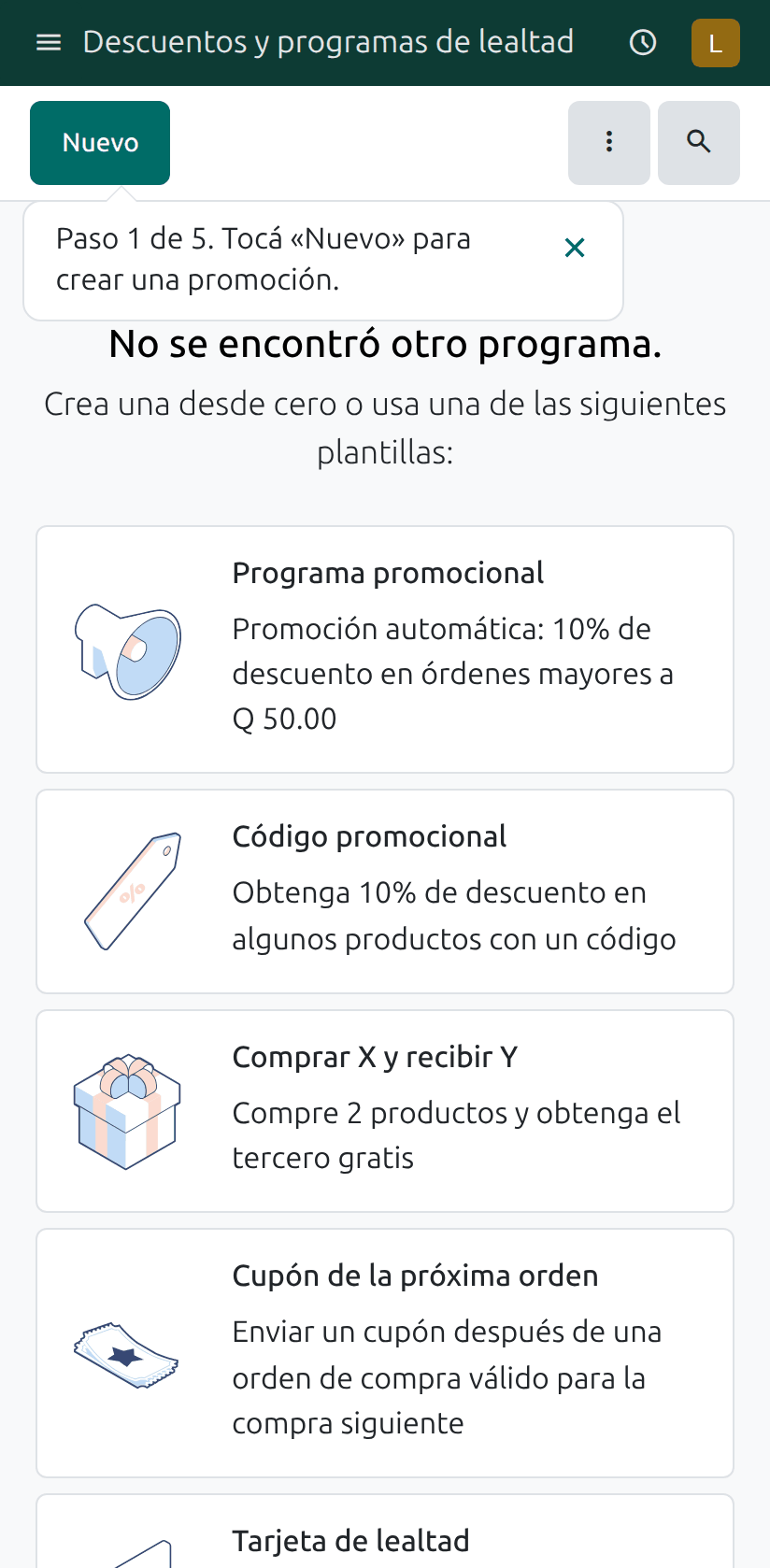 El botón Nuevo