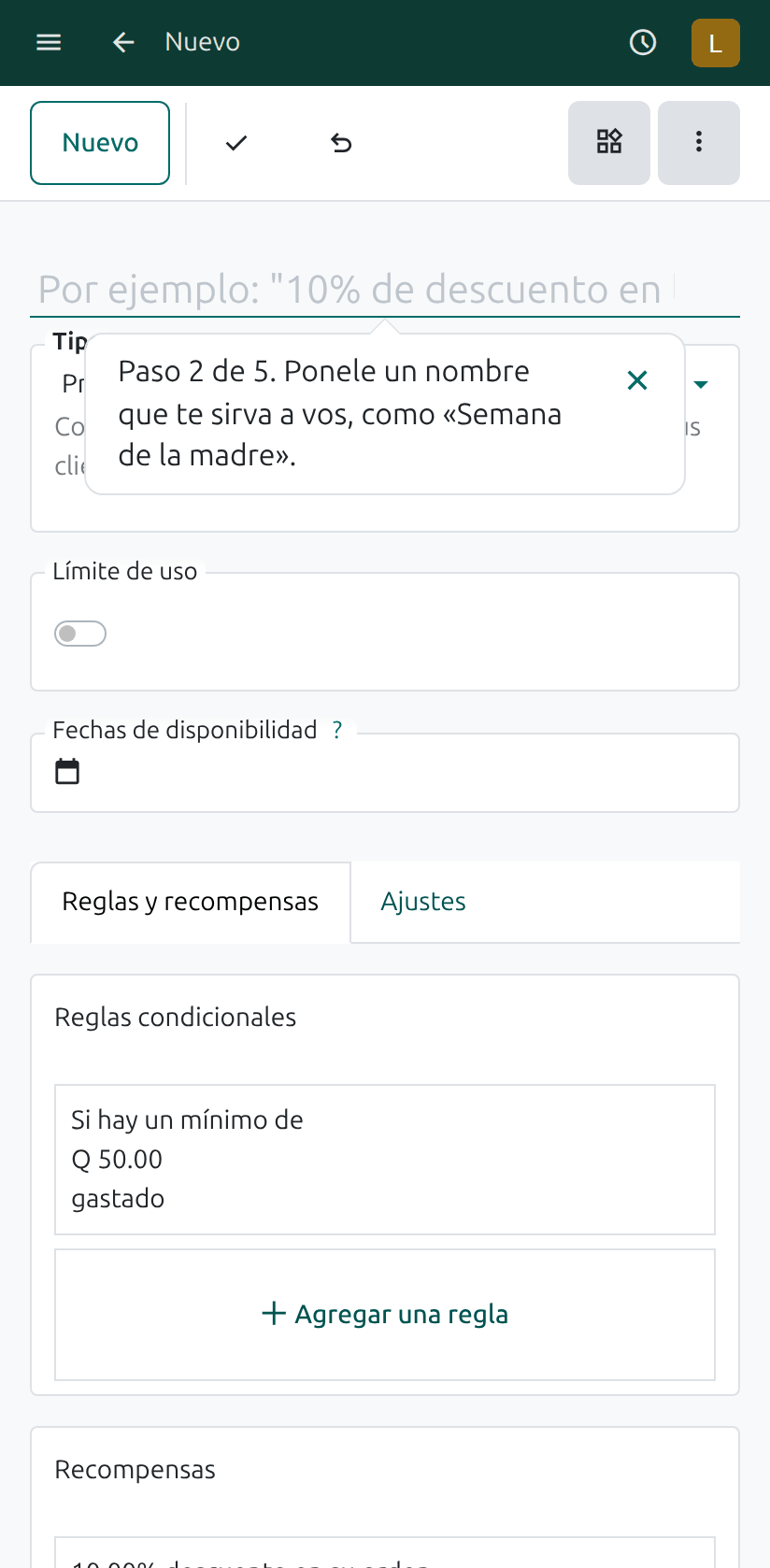 El nombre de la promoción