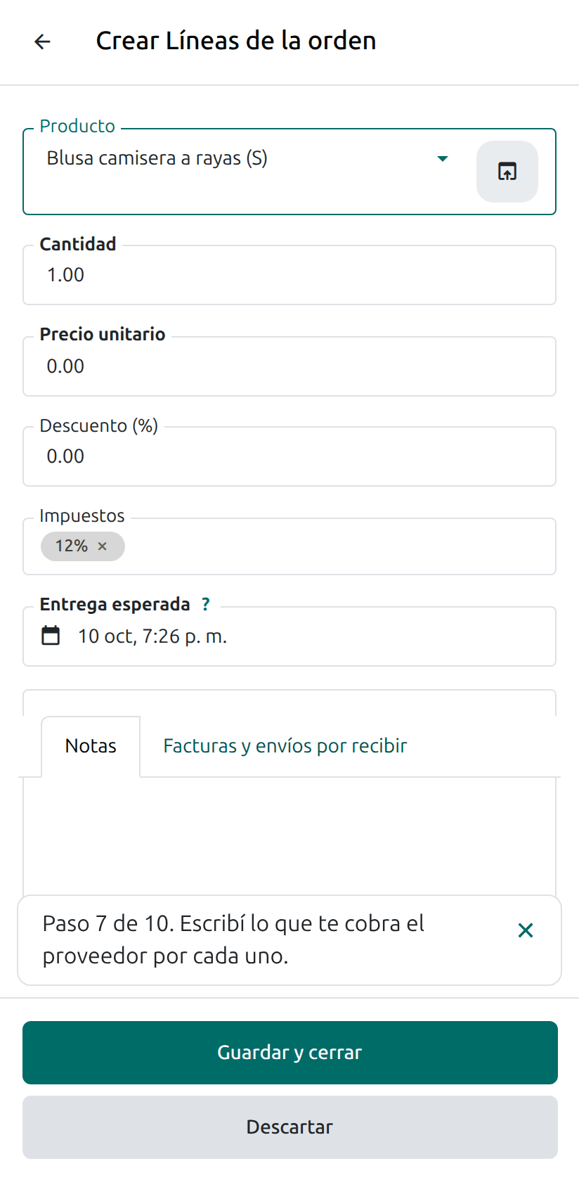 El precio unitario de la línea