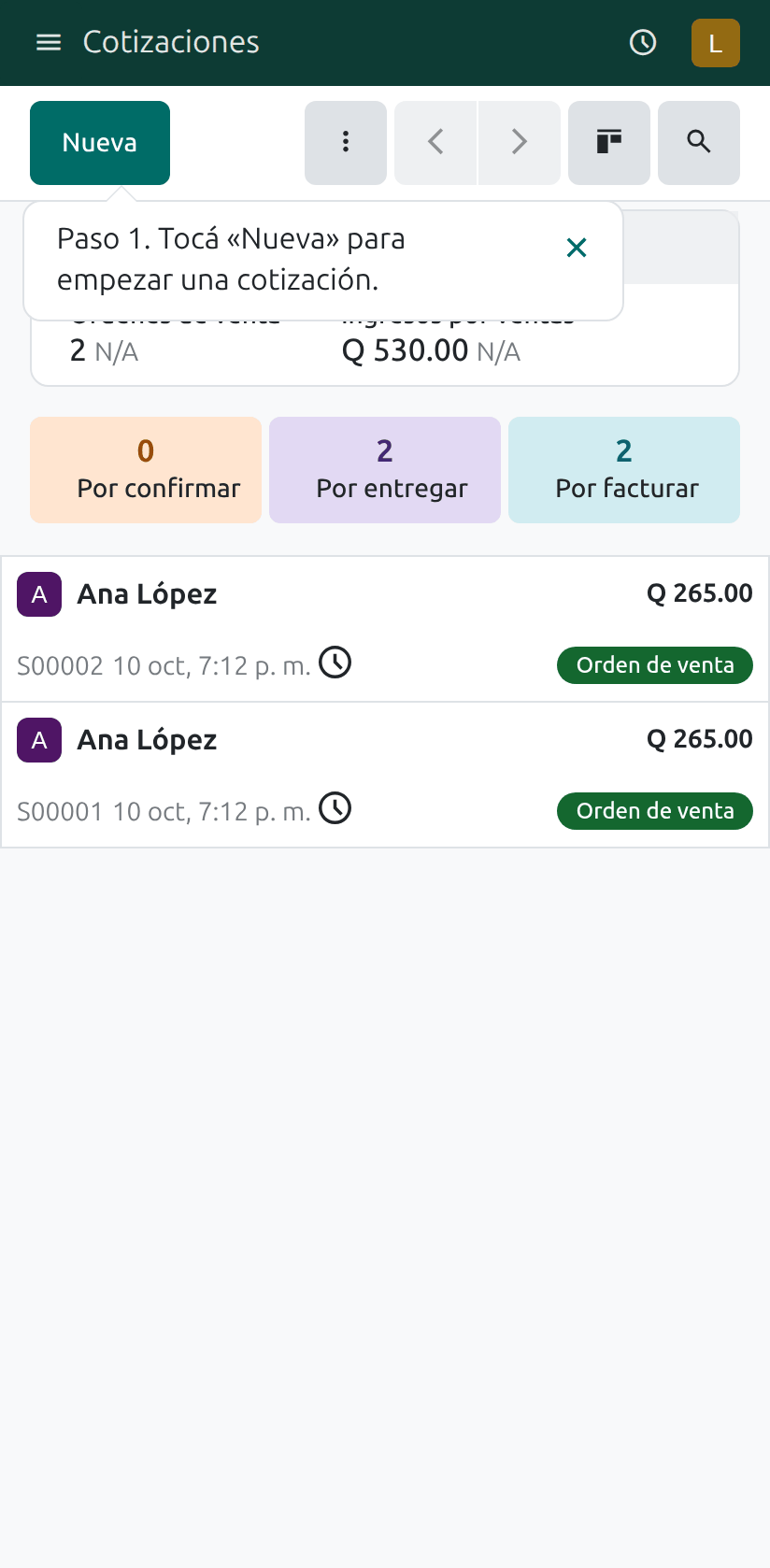 El botón Nueva