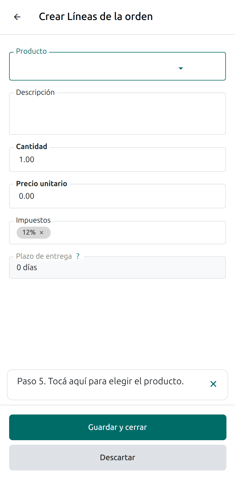 El producto, la cantidad y el precio de la línea