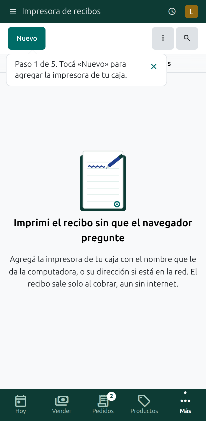 El botón Nuevo de Impresora de recibos