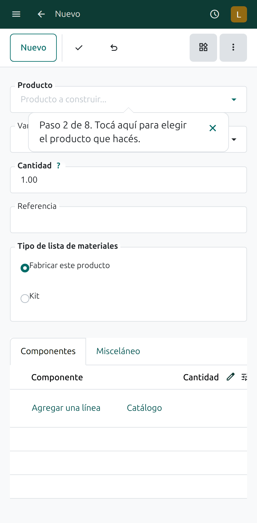 El producto de la receta