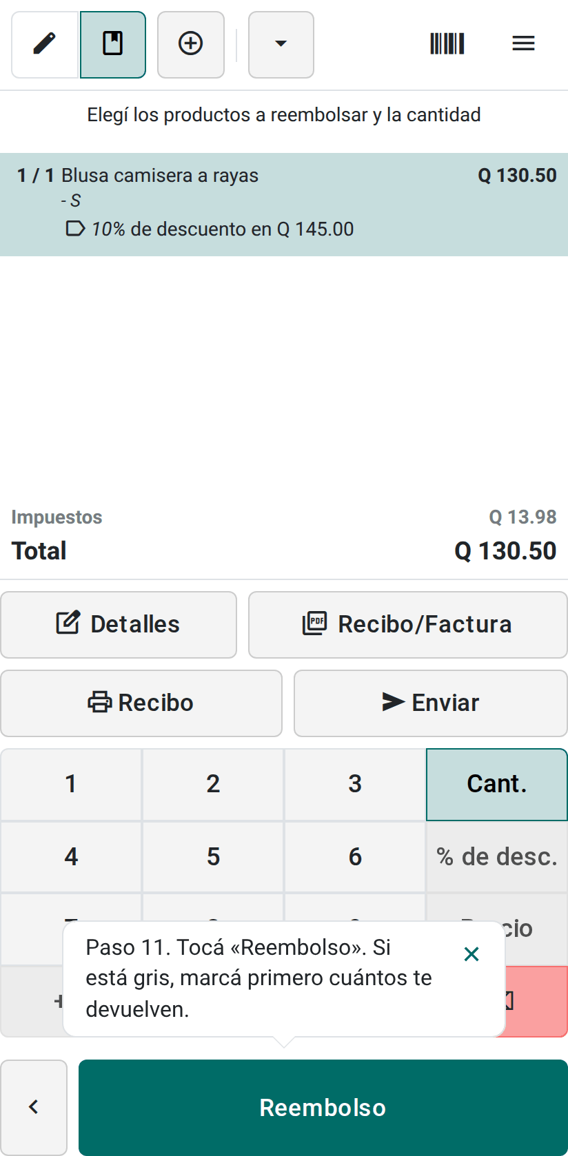 El botón Reembolso