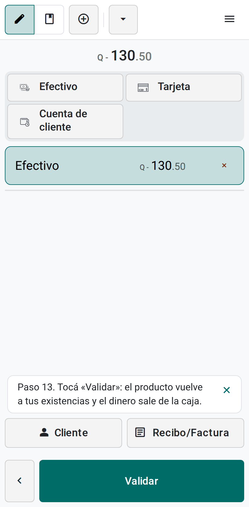 El botón Validar