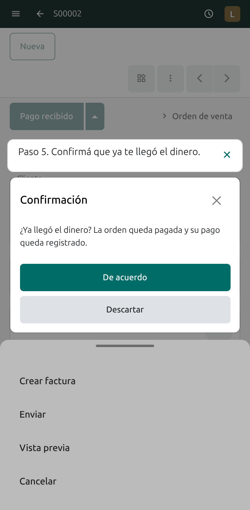 La confirmación del pago