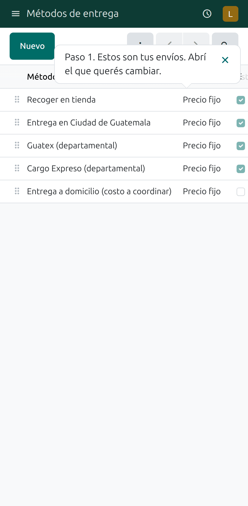 La lista de envíos