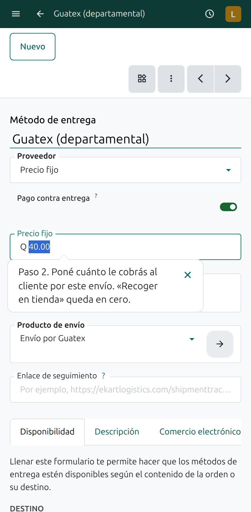 El precio del envío