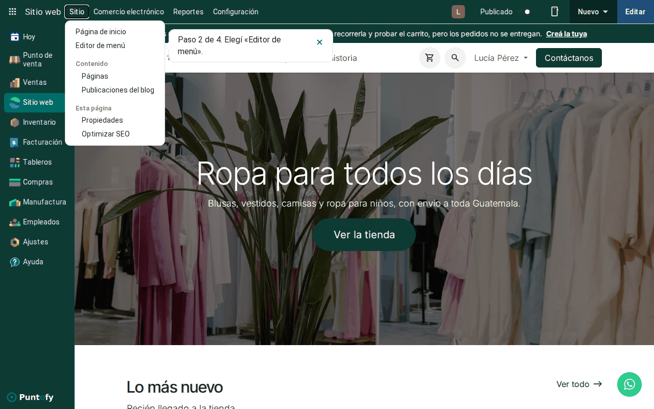 Sitio y Editor de menú