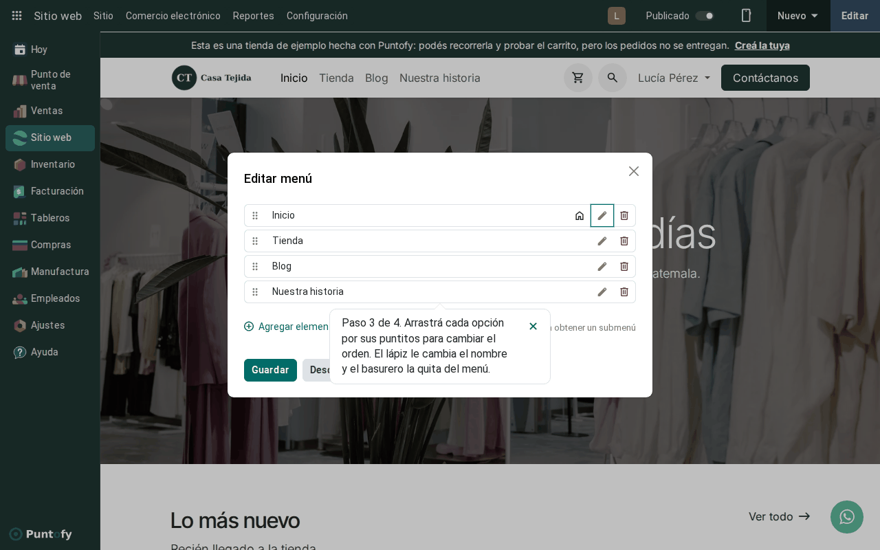 El editor de menú