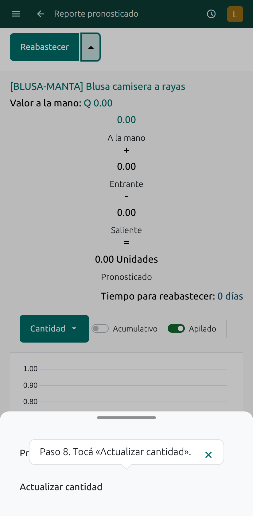 El botón Actualizar cantidad