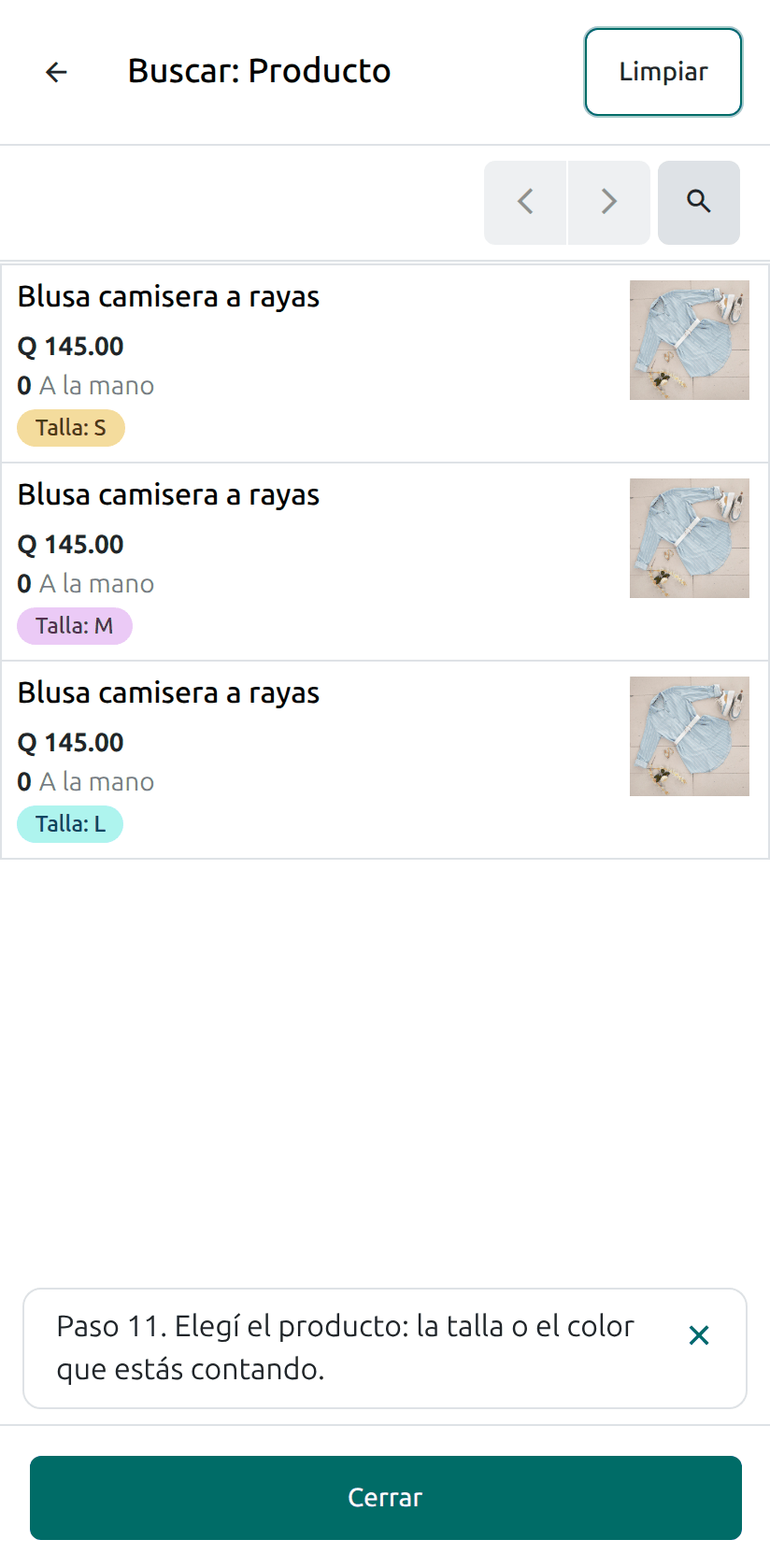 Las tallas para elegir