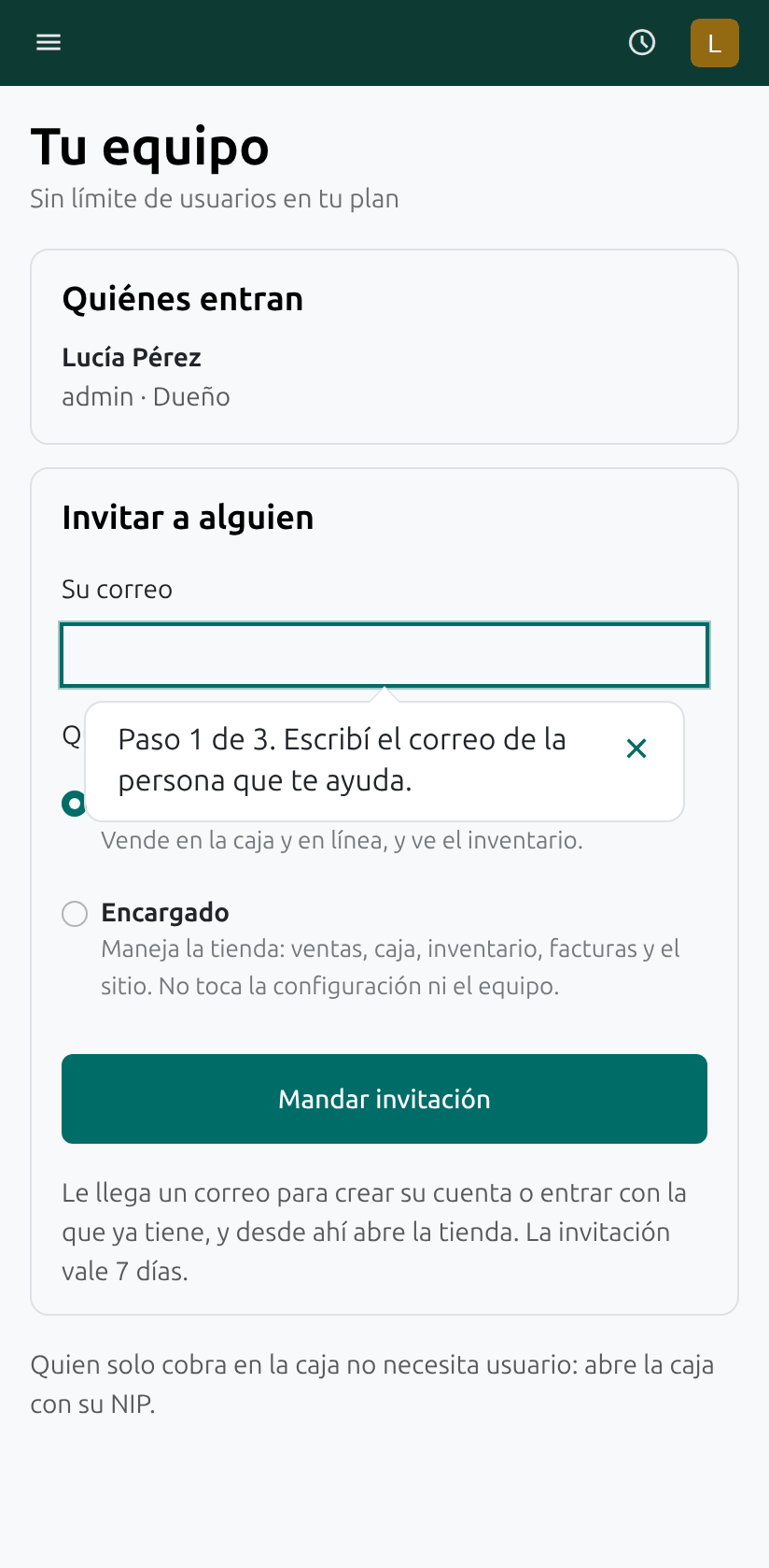 El correo de quien invitás