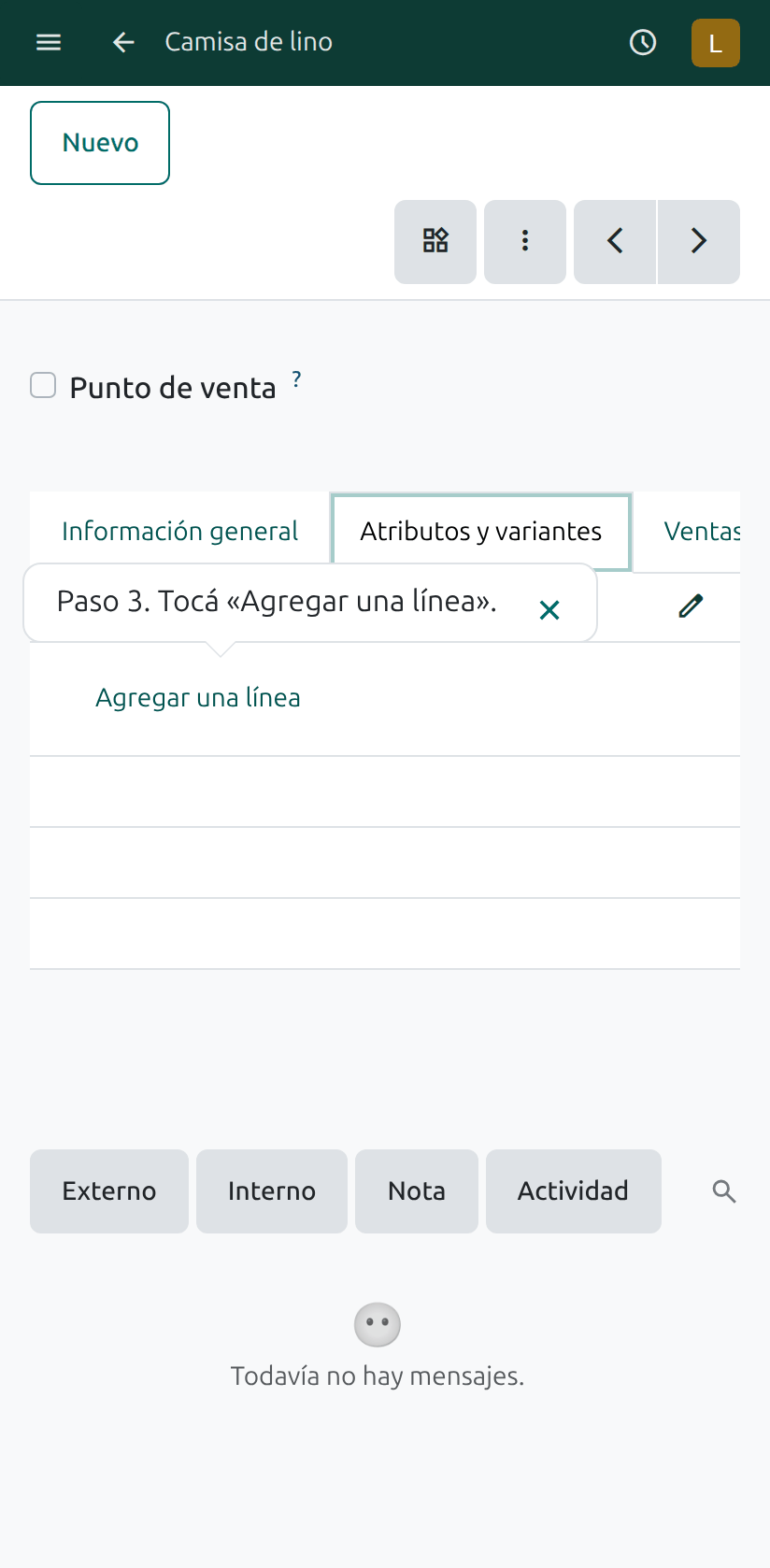 El botón Agregar una línea