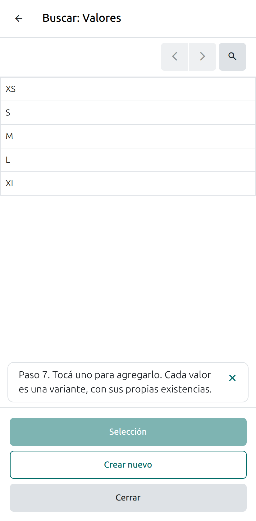 La lista de valores